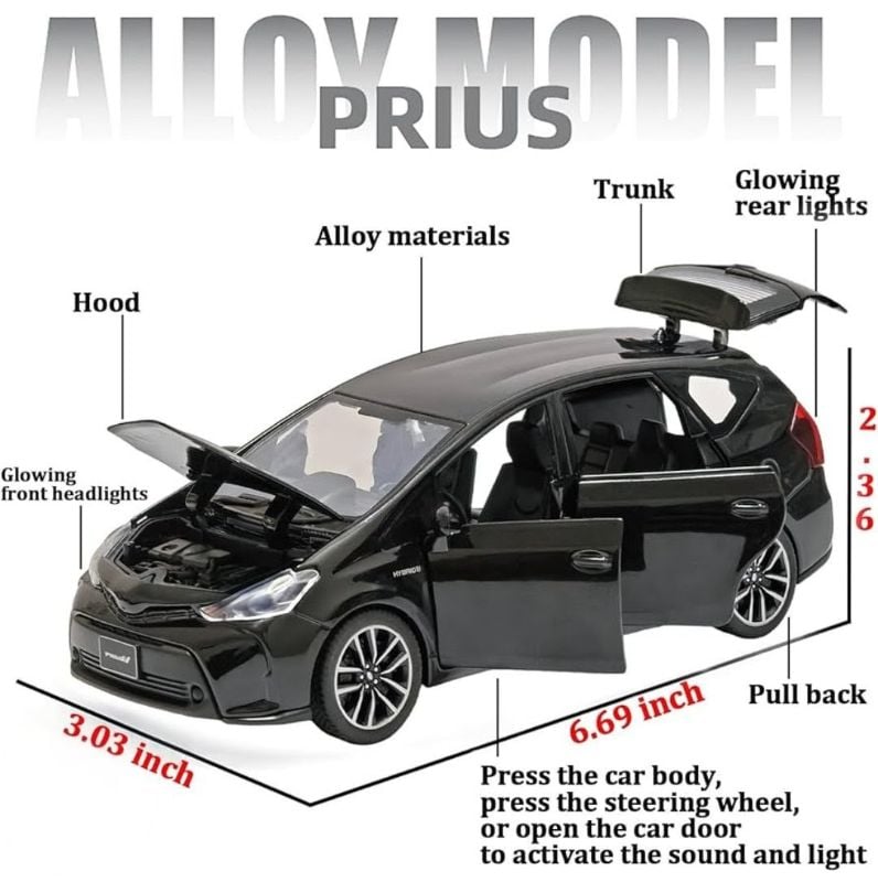 1:32 Toyota Prius Diecast model car with base open doors sound light children toy gift car (PRIUS)