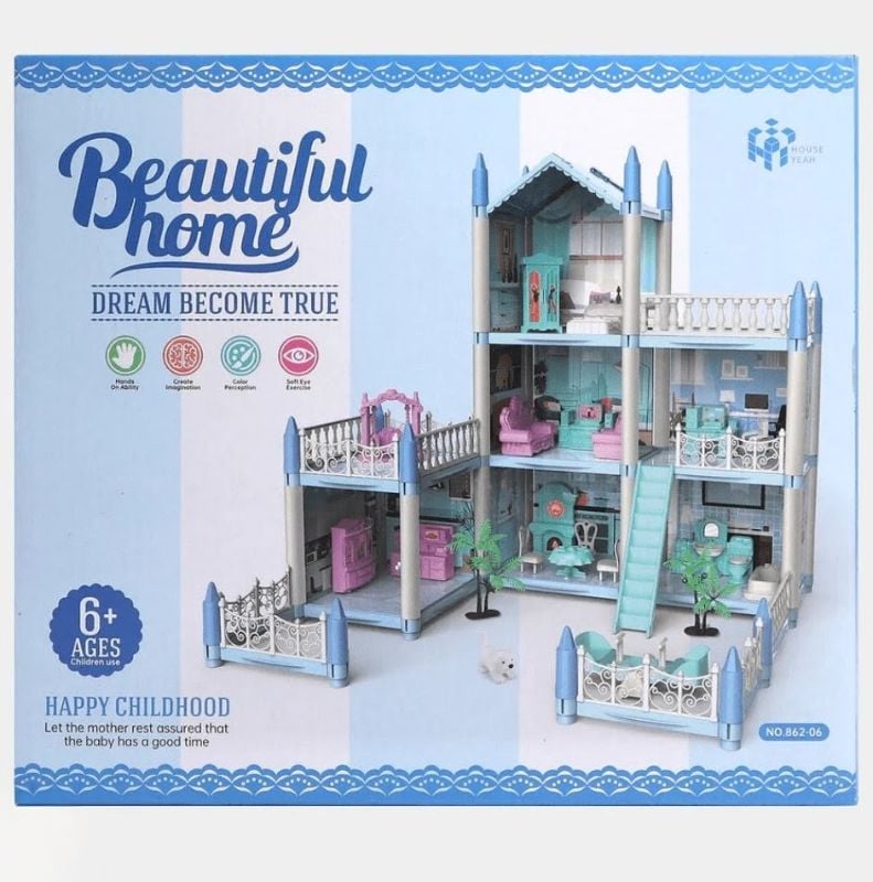 Big Doll House DIY 6 Stories 2 Terrace With Accessories for kids girls best gift set (862-06)
