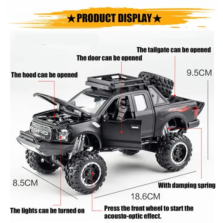 1:28 Ford Raptor F-150 truck diecast open doors pull back (1900-550)