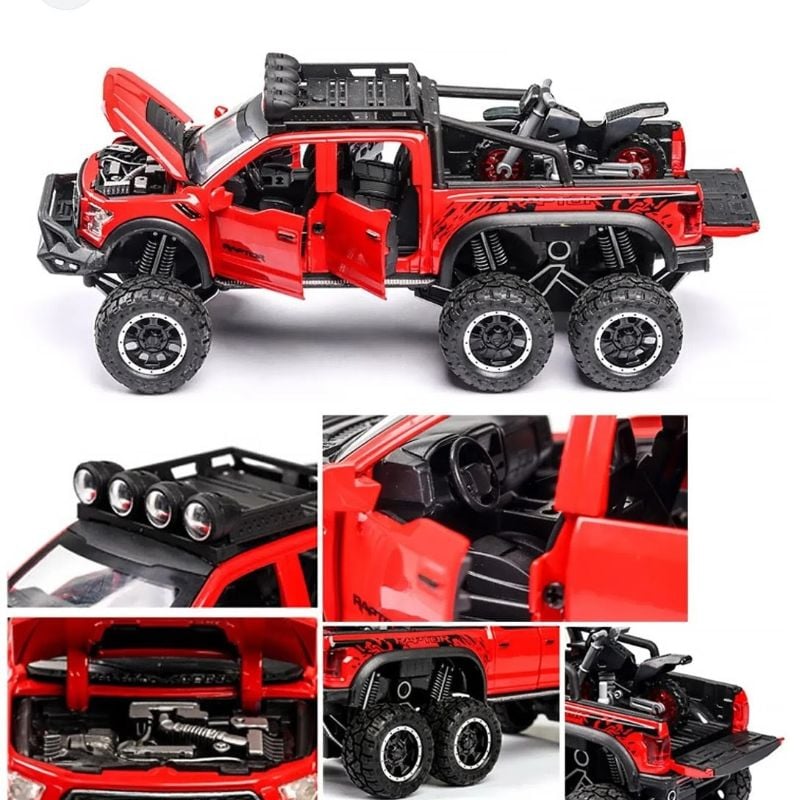 1:24 Diecast Ford F-150 Raptor pickup truck with motorcycle toy car pull back (CZ24A)
