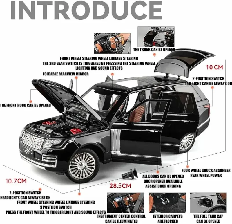 Big 1:18 Scale Range Rover Land Rover 4x4 Model Car Diecast Realistic Details Heavg Weight TM (CZ801A)