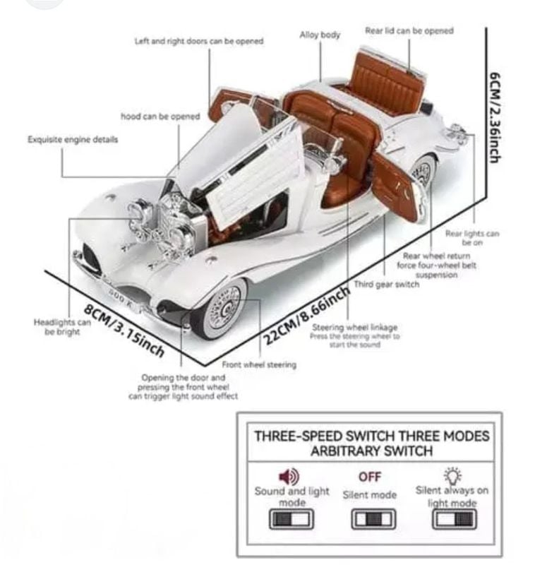 Diecast Classic 1936 Mercedes-Benz 500K 1:24 Spraying car (CZ173AD)