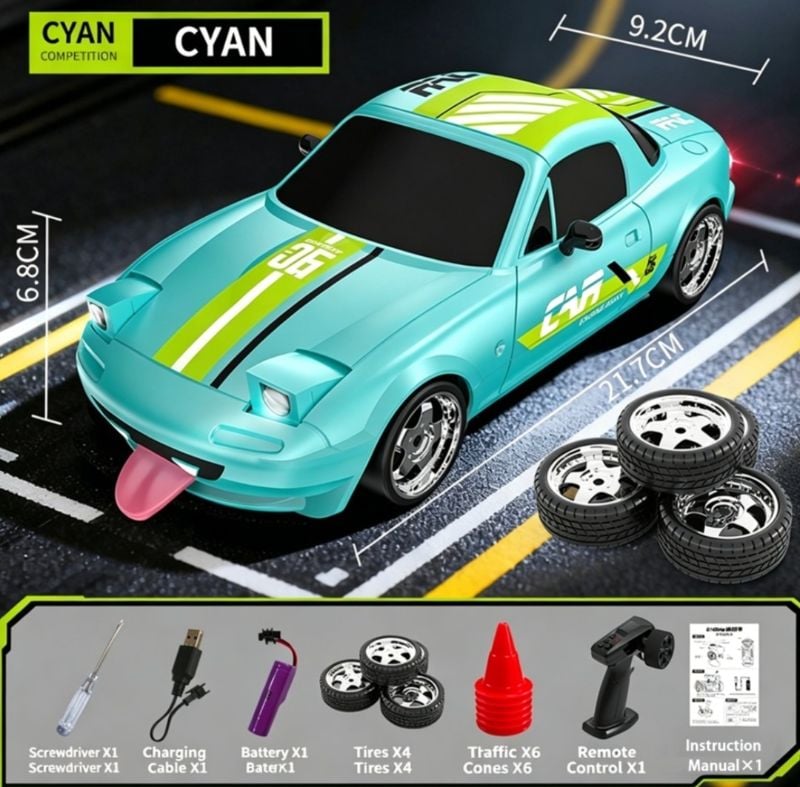 2.4G 1:18 scale Mazda MX-5 Miata RC Drift Car Real Drift 4WD Handling Gyro LED Headlight Funny Tongue  KT(1988)