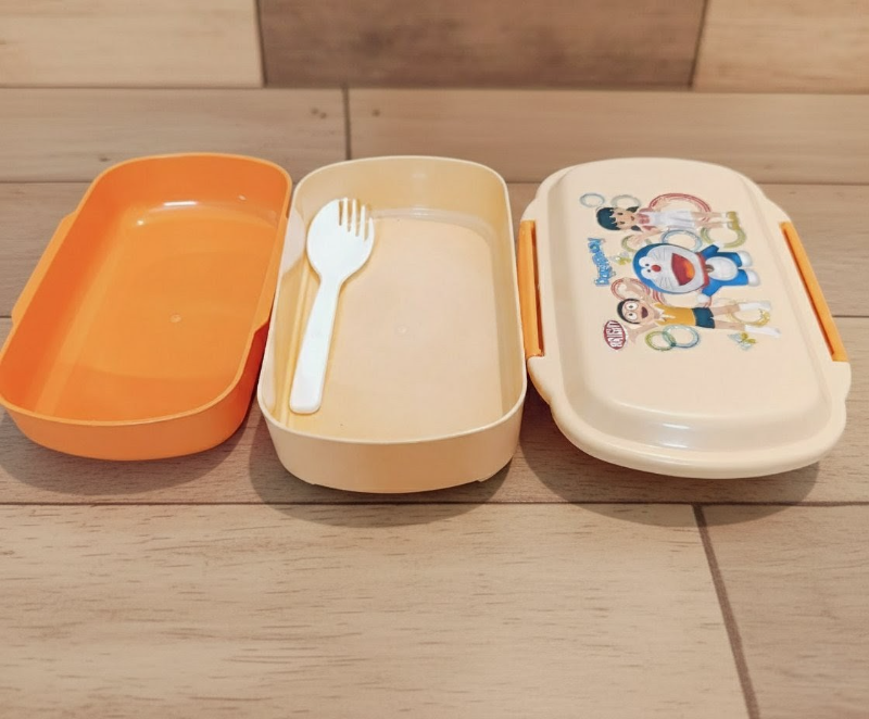 Lunch box Doraemon themed Bright Hyper space saving double compartment spoon unbreakable BPA Free