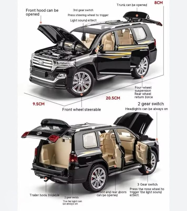 1:24 Scale Toyota Land Cruiser Diecast model car turning wheels suspension openable all sides (CZ123A)
