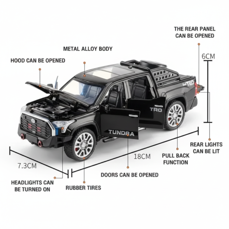 1:32 scale die-cast model of a black Toyota Tundra TRD 4x4 pickup truck (W32112)