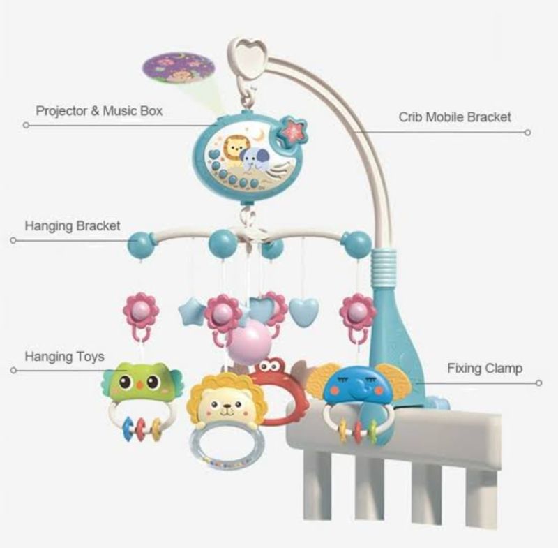 Baby Crib Mobile Rattle with Projector play Music Lights with Remote control Adjustment speed and Sound KT (698-84)