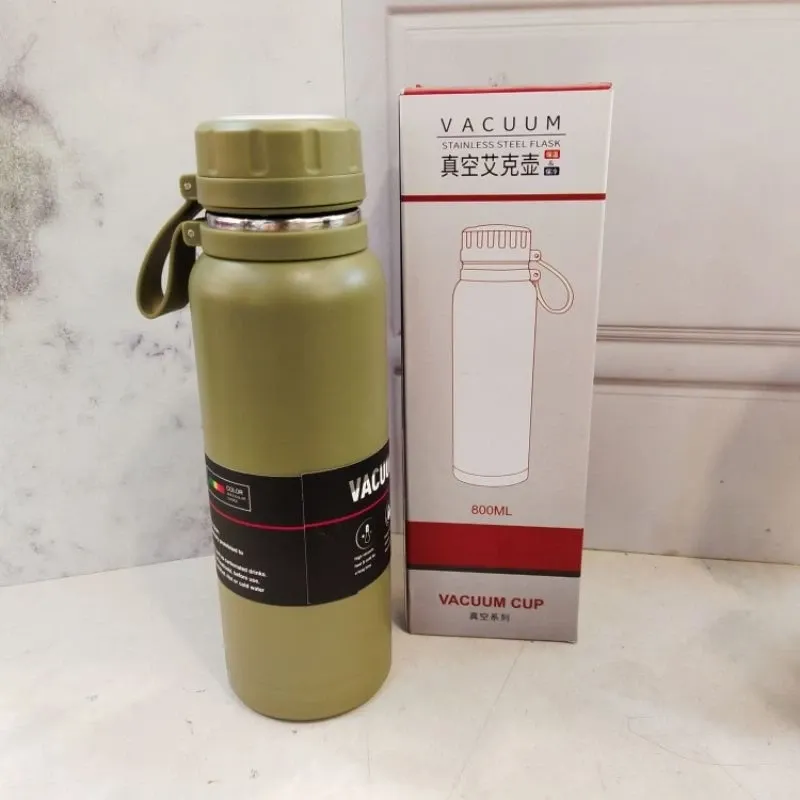 Vacuum Insulated Stainless Steel Thermal Bottle with Silicone Strap 800ml Leak Proof Coffee Tea Sports Bottle for Travel to Keep Drinks Hot or Cold Water Bottle