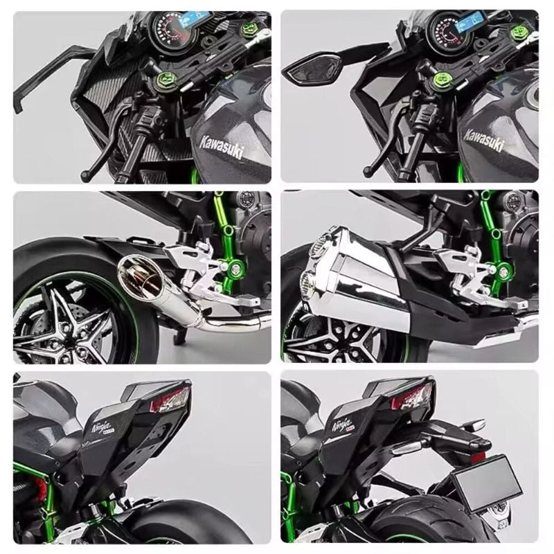 1:8 Scale Kawasaki Ninja H2R motorcycle Diecast Sound light Gift toy (M5SK8N-I)