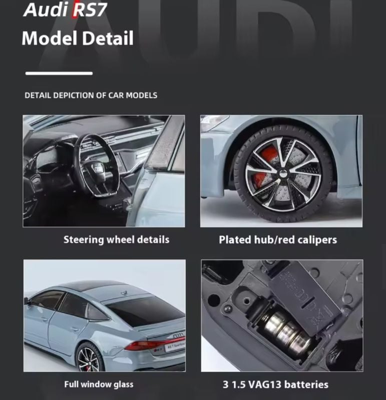1:24 Audi RS7 Sportback Model Car Diecast Toy Cars Toys for Boys Kids Gifts KT H82091