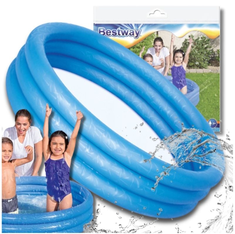 Bestway 3 Ring Inflatable cool embossing Paddling Pool Blue For Kid's - 48 X 10 Inches 2 kids space 0 to 7 age swimming pool TM (51025)