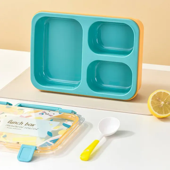 Meow Theme Uv Printed Lunch Box 3 compartment with carry handle High quality design (LX-7169)