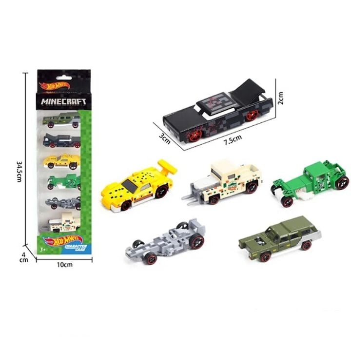 6 Hot Wheels Minecraft theme Character collector car set