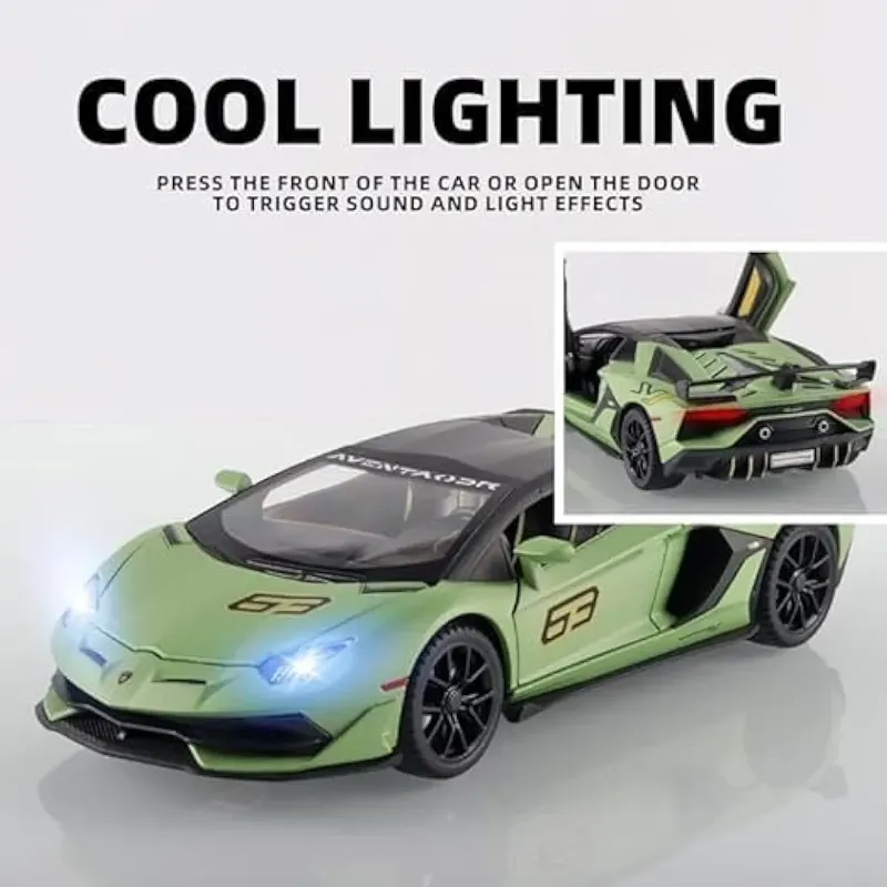 1:24 Scale Diecast Lamborghini Aventador SVJ 63 openable all sides sound light Gift car for Children and collectors lover TM