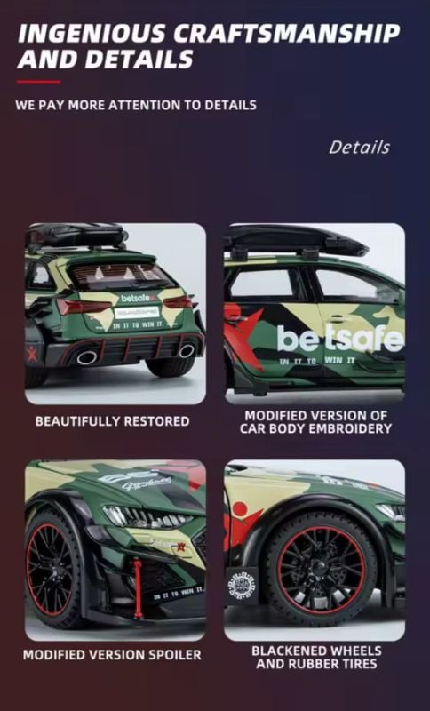 1:24 Diecast Audi RS6 Avant Gumball 3000 edition Openable all sides sound light KT TM(1900-282)