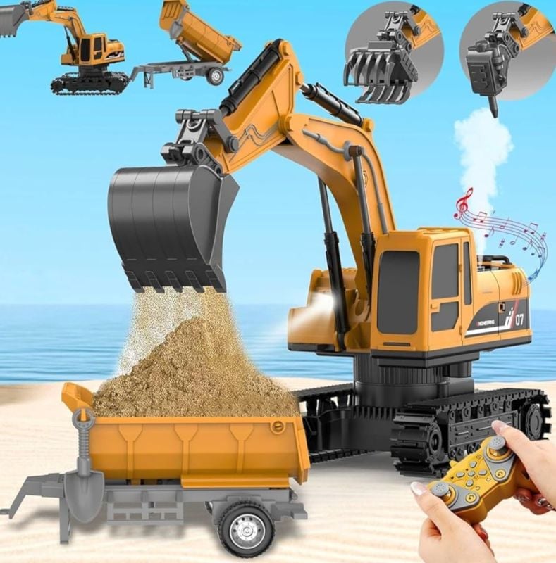 1:22 scale RC Excavator Models Toys Rechargeable Smoke with big trolley KT (671-2S)