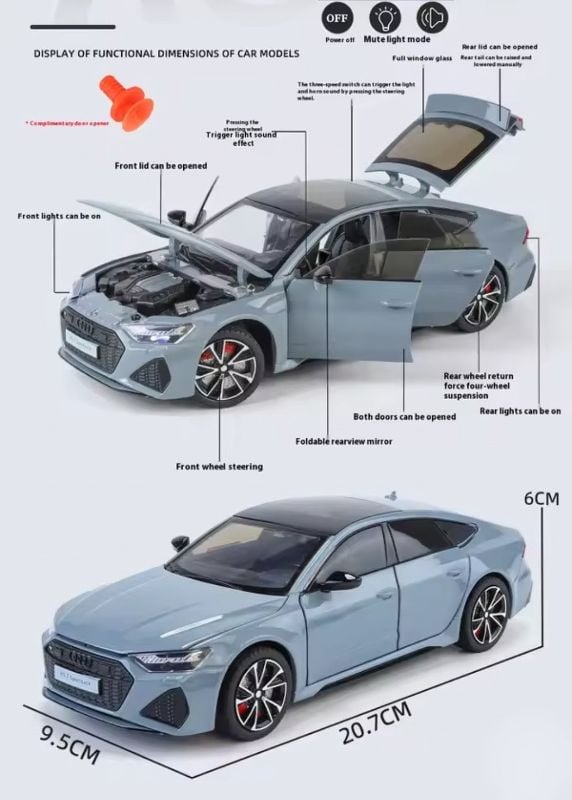 1:24 Audi RS7 Sportback Model Car Diecast Toy Cars Toys for Boys Kids Gifts KT H82091