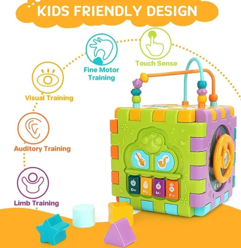 Toddler Educational Musical Activity Cube 6in1 play Set Attractive Colour Blocks Puzzle Piano Multi-function Battery Operate KT (HE0527)