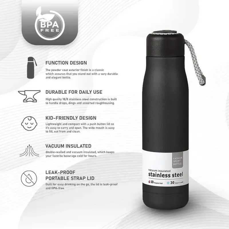 Hot & Cold Vacuum Rope Water Bottle High quality 18/8  stainless steel Hot 10 hours Cold 30 Hours 550 ML (16367-10)