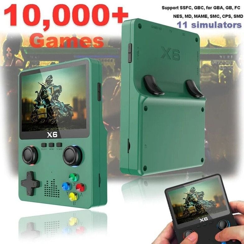 X6 3.5Inch IPS Portable Handheld Game Console 10000+ Games Game Pad - Dual 3D Joystick 11 Simulators 64GB Video Gift TM (X6)