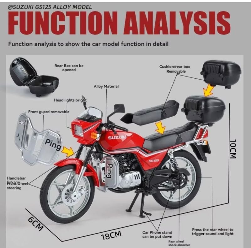 Jinlifang 1:12 scale classic Suzuki GS125 motorcycle diecast sound light 8 inch length (1901-490A)
