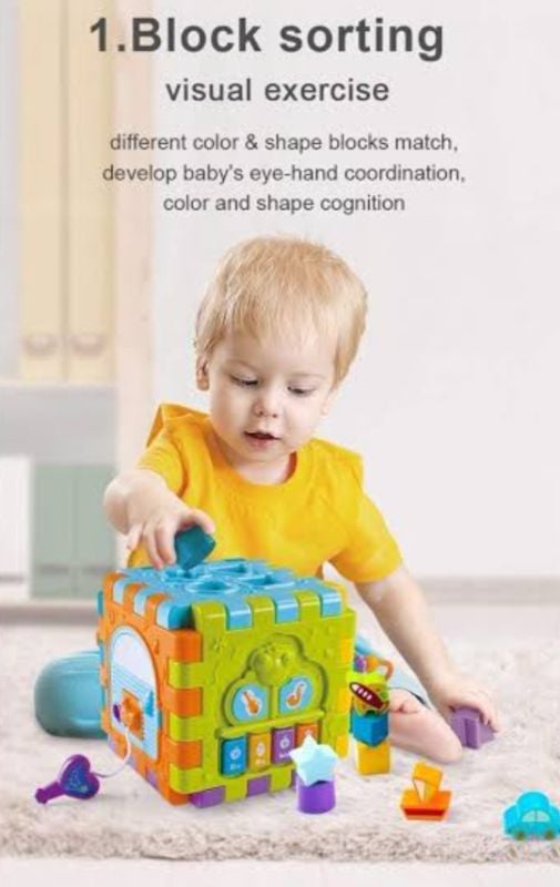 Toddler Educational Musical Activity Cube 6in1 play Set Attractive Colour Blocks Puzzle Piano Multi-function Battery Operate KT (HE0527)