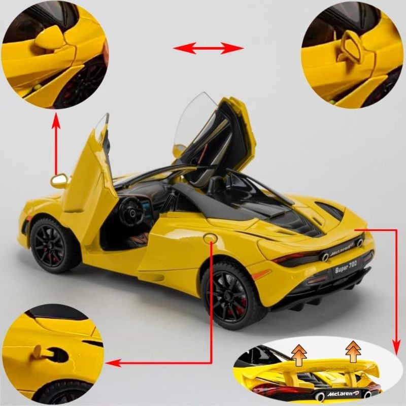 1:24 Scale Diecast McLaren 720s Alloy Car Model, Lights Up, Sounds, Open all sides, foldable mirror TM (CZ153AD)