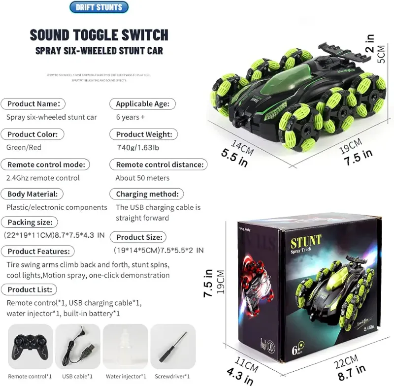 2.4GHZ 4WD 8 Wheels Stunt Remote Control Spray Truck High Speed and quality (S882)