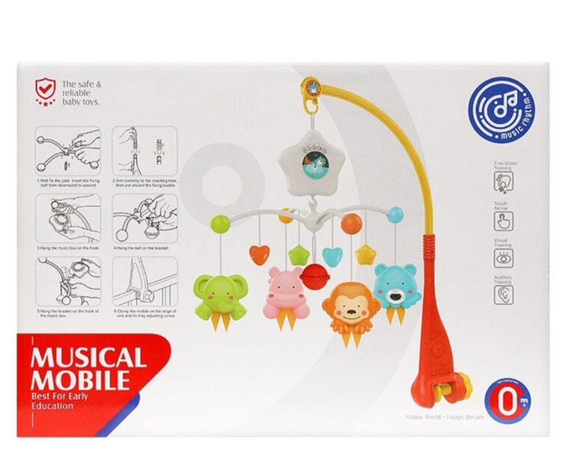 Musical Mobile Bed Bell Toy for Babies, Battery Operated Baby Hanging Toys Baby Crib Musical Cot Toy with Lights and Music, Star Projector KT(HE0307)