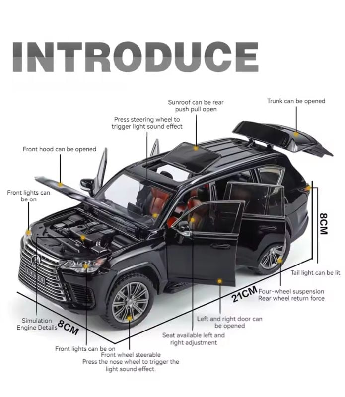 1:24 Toyota Lexus LX600 SUV Diecast model toy car openable doors (M345-1)