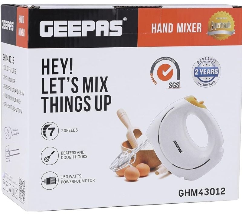Original Geepas Hand mixer Electric Imported 150W 7speed 2xBeater 2x dough