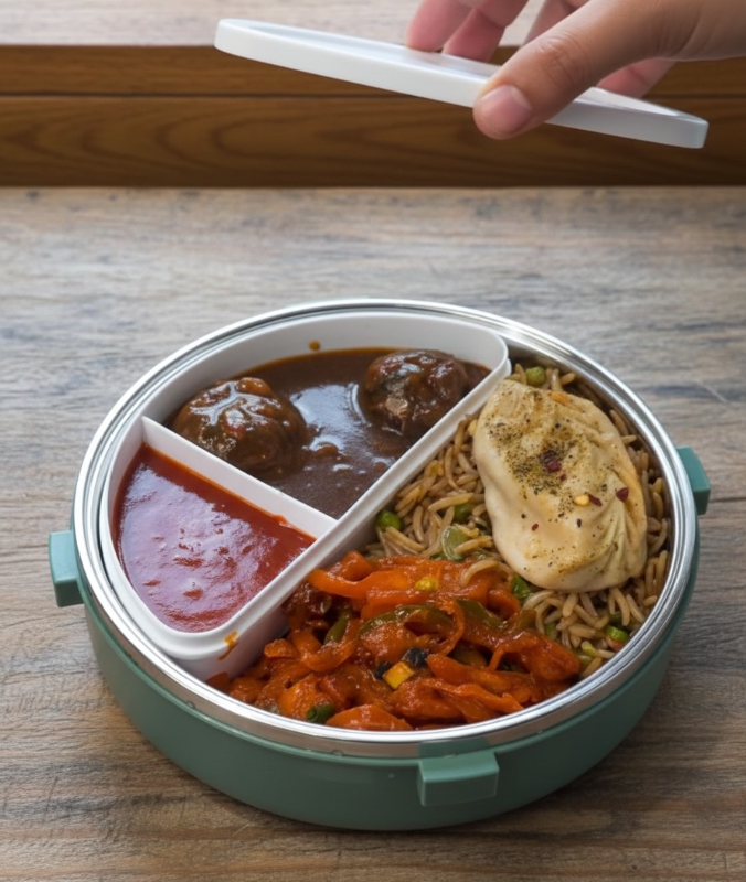 Premium Quality Pure Stainless Steel Lunch Box Hot Pot Style Hot Cold Resistance 920ML BPA Free, Secure Compartment, Leak-Proof Lid (6526LB)
