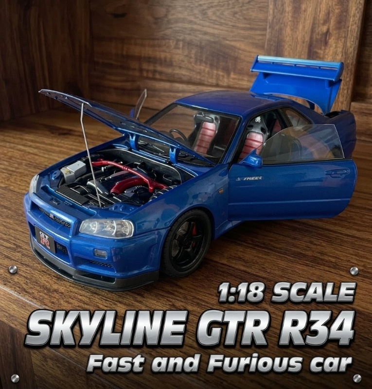 Big 1:18 Fast & Furious Car Nissan Skyline GTR R34 Famous Car In Diecast Official licence model car Blue Colour TM (1900-460)