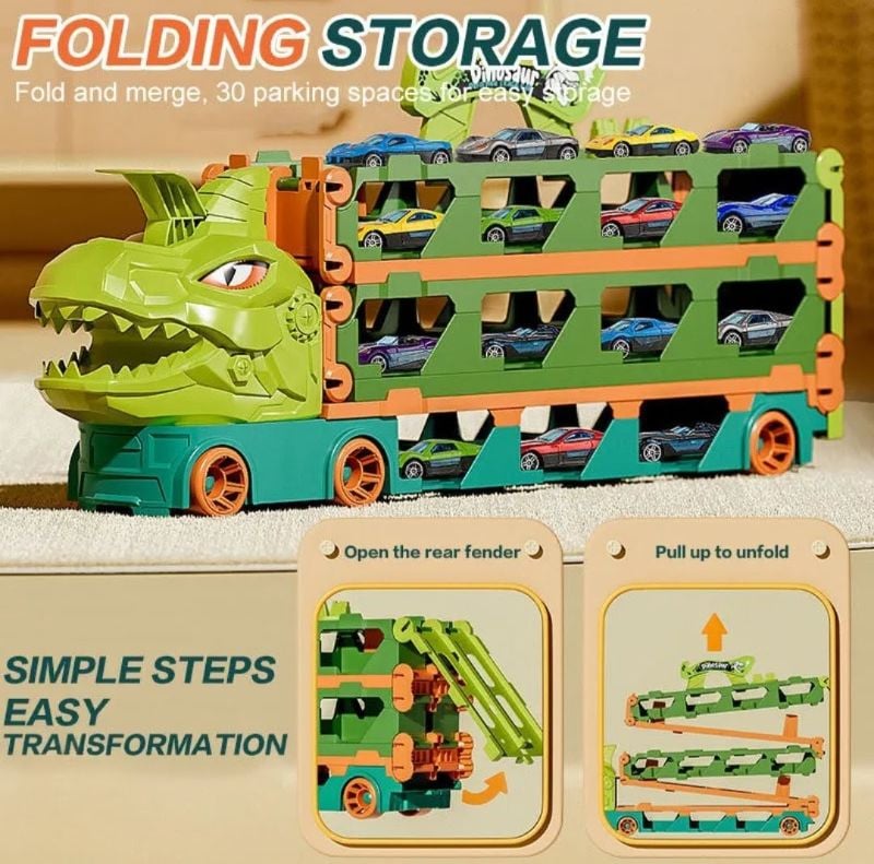 Dinosaur Catapult Storage Long Truck Racing playset with car (F198-2)