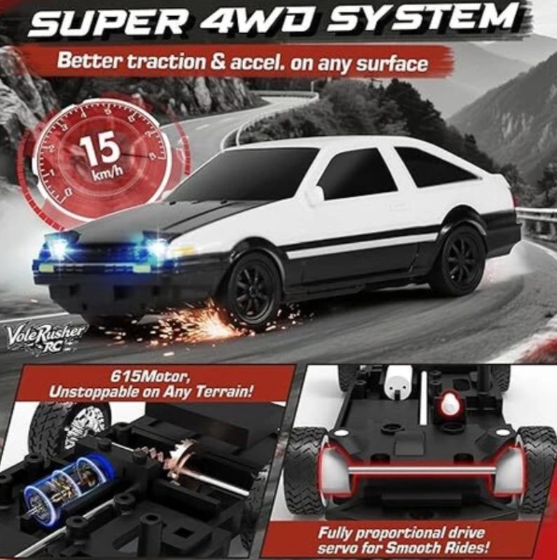 Fastest Toyota AE86 Drift Rc Car 1:24 Scale Real 4WD 2.4G Remote sound light with extra tire KT (D93219)