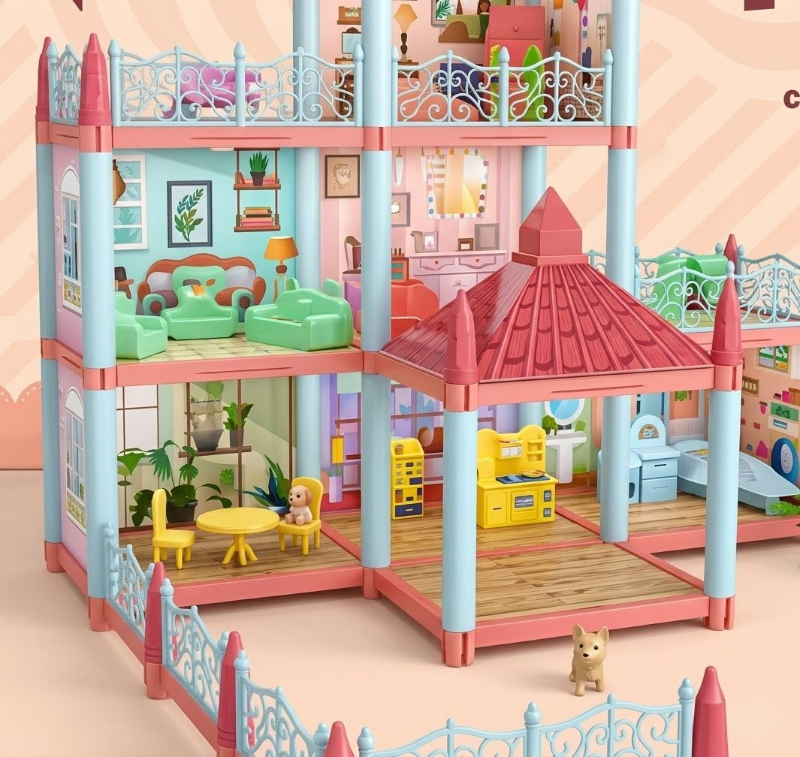 House Princess Multi Storey Huge DIY DollHouse play Set with accessories Best Attractive Gift For Girls Dream House KT (137)