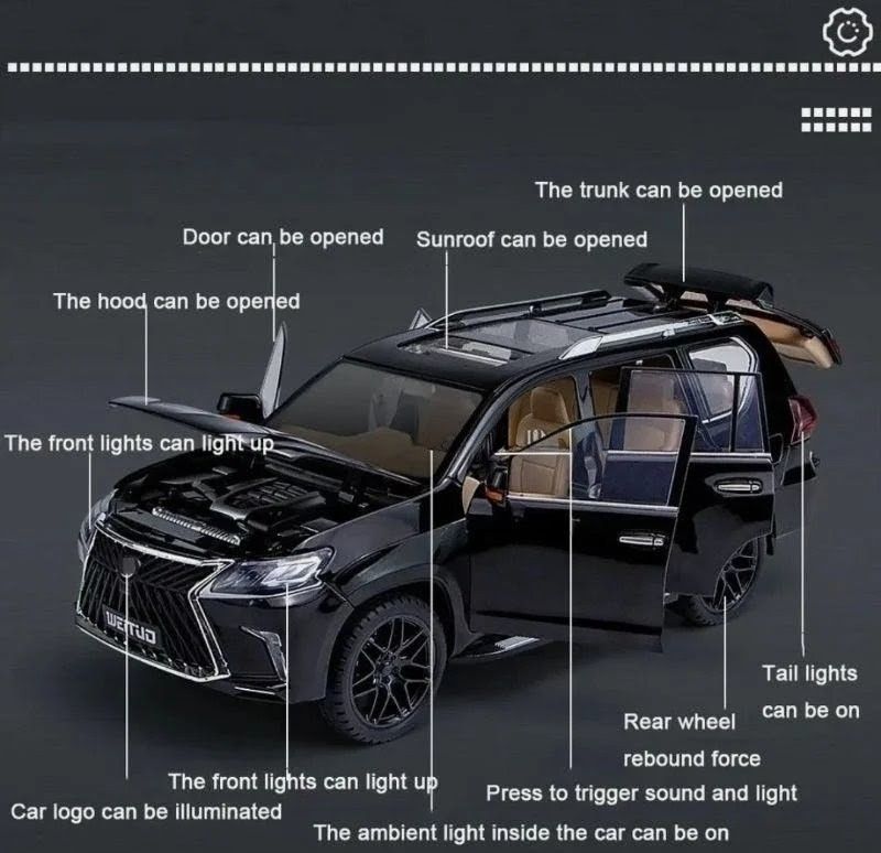Big Lexus 570 1:18 scale diecast model car high real details heavy weight Collector lover car Black TM (SR-1807)