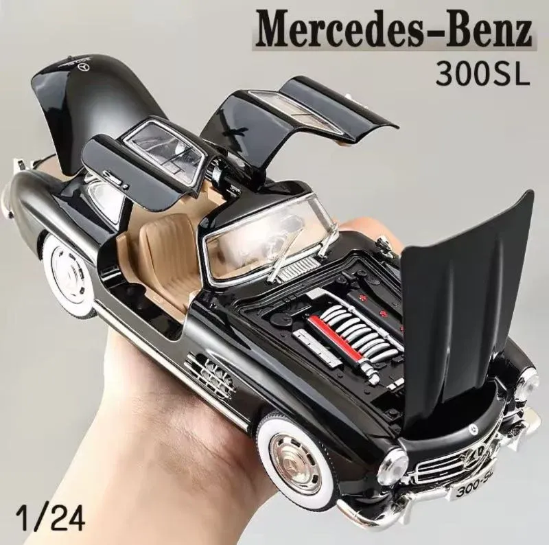 Vintage Classic Mercedes-Benz 300SL 1:24 scale diecast model car high details sound lights open all sides best collector love car toy TM (CZ174AD)