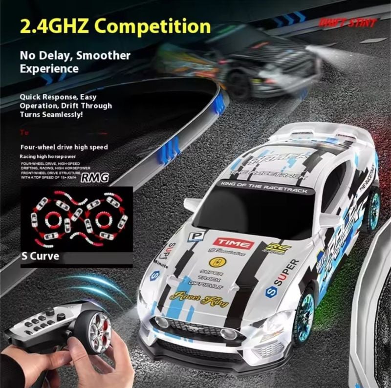 2.4G RC Drift Car Speed King Gyro Remote Control Stabilization 4WD Led light fast drifting all ways KT(T6843-4)