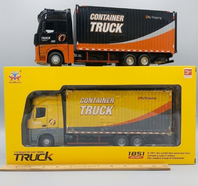 1:24 Premium Container Transport Truck Diecast Heavy Quality Metal Big Size Open Doors Sounds Light 12inches KT (53522-43)