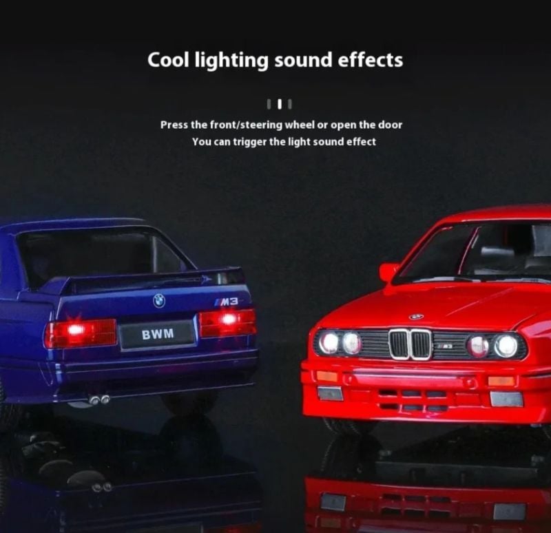 Classic 1:24 BMW M3 E30 Big diecast car model open doors sound light  KT 1900-440