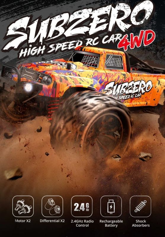 RC Subzero Dual Motor Bigfoot RC Truck, LEDs, Max 40km/h, Proportional Control, RTR (9500E)