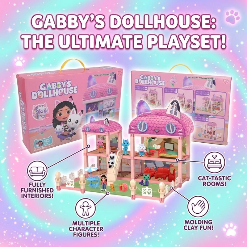 Gabby's Dollhouse Perfect Dollhouse Playset with Character Figures, Cat-Themed Rooms & Accessories TM(111-176A )