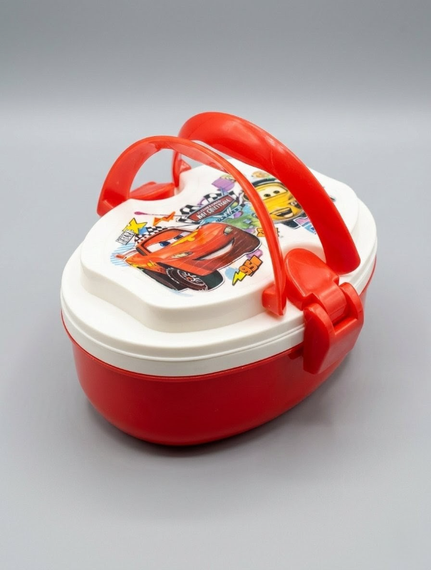 McQueen car Double Compartment Lunch Box Hunter with Tray and Box Handle Spoon