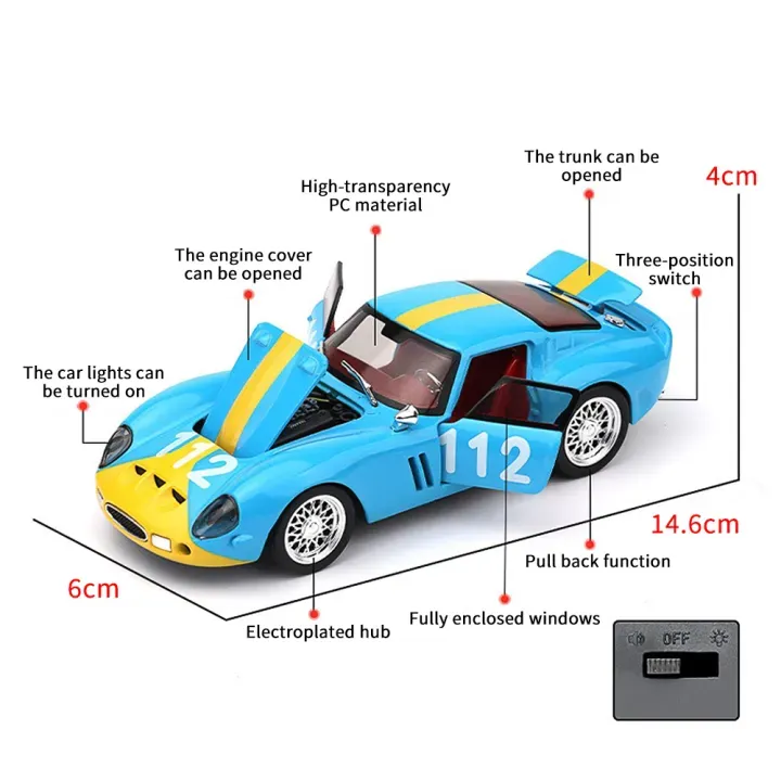 1:32 scale Classic 1962 Ferrari 250 GTO die-cast model car open doors sound light best for collector B21033A
