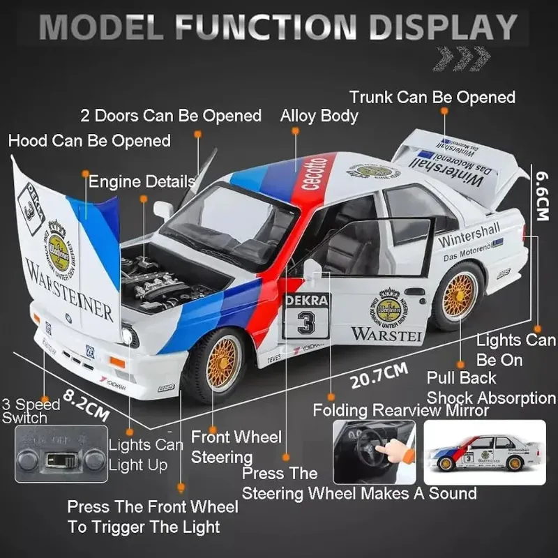 1:24 Scale BMW M3 E30 Die-Cast Metal Toy sounds light (1901-441)