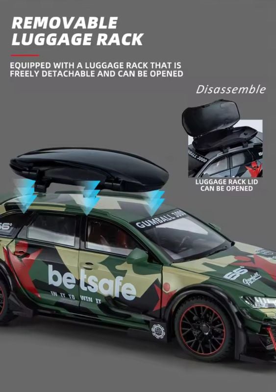 1:24 Diecast Audi RS6 Avant Gumball 3000 edition Openable all sides sound light KT TM(1900-282)