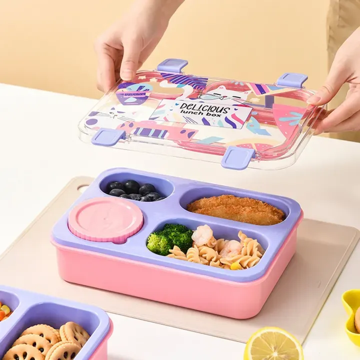 High Glossy Lunch Box food storage Uv printed premium 4 Compartment with handle carry (LX-7170)