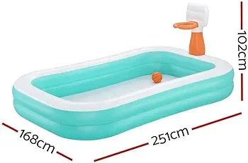 Bestway Dunk N' Splash - Inflatable Family Pool with Basketball Hoop For 4 Kids (8 ft 3 in x 66 in x 40 in, 9.03 lbs) TM (54445)