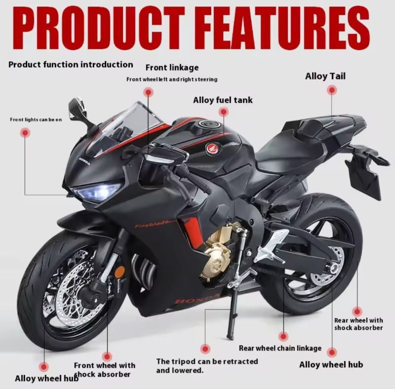 Big 1:9 Honda CBR1000RR motorcycle diecast sound light (109057)